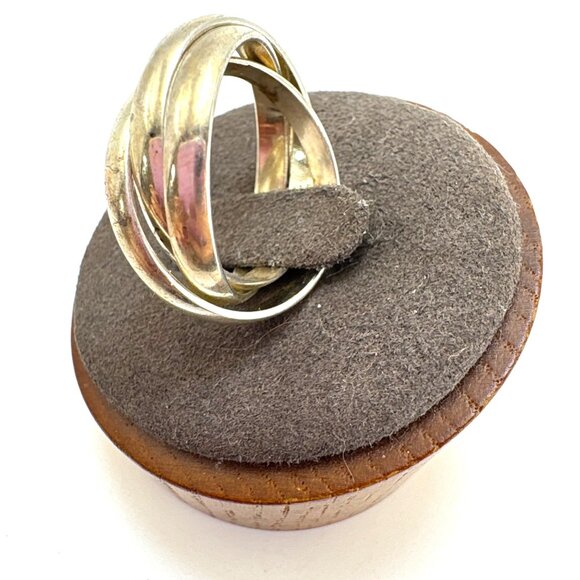 VTG Solid Sterling Silver 925 Interlocking Bands Rolling Rings Size 7.25 - Picture 2 of 9